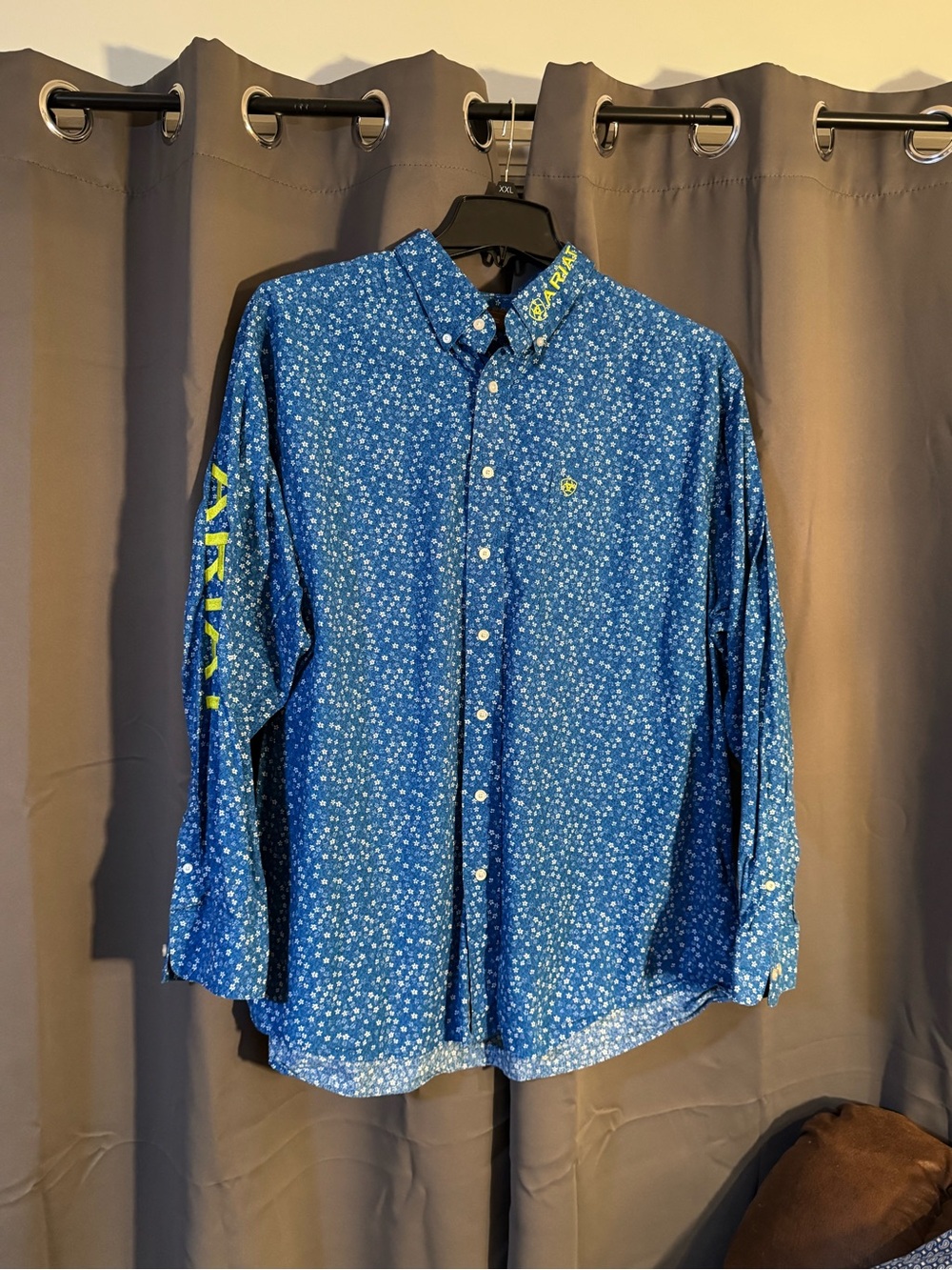 Ariat Blue Floral Long-Sleeve Button-Down Shirt with Yellow Logo